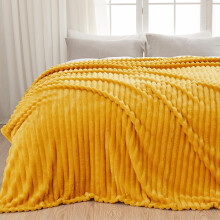 NEWCOSPLAY Fleece Ribbed Cozy Queen Blanket for Couch, Yellow, 90"x90"