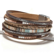 Boho Multilayer Leather Bracelet Mens Women Wristband Bangle Jewelry Set C
