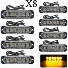 Jantárové LED zábleskové svetlá, balenie 8 výstražných majákov, 6 LED diód na jednotku, blikajúce výstražné svetlá 12/24