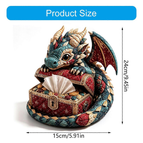 Dragon Tissue Box DIY Sewing Project Quilted Patchwork Craft Tissue Holder for Desk, Shelf, or Study Display Use Multicolor 2