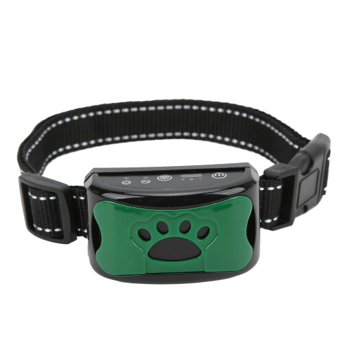 Dog Barking Collar USB Rechargeable Waterproof Automatic Adjustable Sound Vibration Pet Training CollarGreen 1