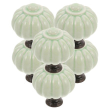 Groene keramische pompoenvormige kastknoppen, set van 6 stuks, voor lades en commodegrepen.