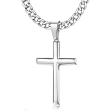 Collar con colgante de cruz de plata de ley 925, cadena cubana de acero inoxidable de 5 mm con corte de diamante, 41/46/