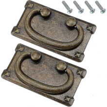 2 Classic Drawer Pulls, With Screws, Vintage Antique Bronze Drawer Ring Pulls, Rectangular Decoration For Cabinet Doors And Furniture D