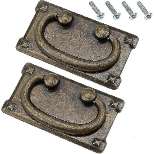2 Classic Drawer Pulls, With Screws, Vintage Antique Bronze Drawer Ring Pulls, Rectangular Decoration For Cabinet Doors And Furniture D