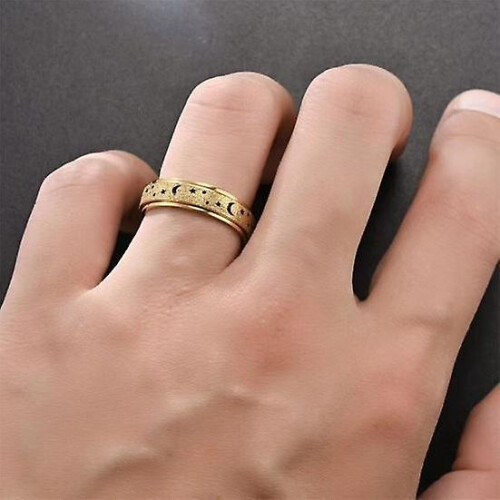 Kvinder Mænd Ring Ring Stjerne Anti Fidget Spinner Måne Stress Rustfrit Stål Par Roterende Ring 2