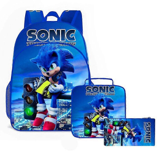 Blue Hedgehog Character 3-in-1 Backpack Set with Lunch Bag & Pencil Case