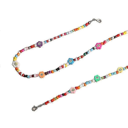 Ensemble collier et bracelet en résine colorée et perles - Accessoires éclatants