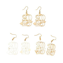Ensemble de 3 paires de boucles d'oreilles élégantes en alliage pour femmes, dorées, ajourées, numéro 2025, pendantes, accessoires