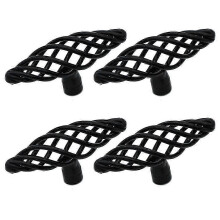 Kastknoppen in landelijke Scandinavische vogelkooi-stijl, zwarte handgrepen van ijzerlegering, set van 4 voor lades, kasten en kle