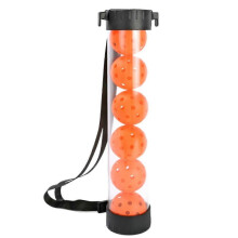 Pickleballballenraper. Deze pickleballballenraper biedt plaats aan 6 ballen, is draagbaar en maakt bukken overbodig.