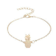 Women Anklet Pineapple Pendant with Adjustable Extended Chain Hollow Out Pure Color Lightweight Vacation Beach Ankle Jewelry