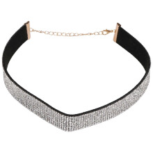 Collana girocollo da donna in velluto con strass di cristallo e diamanti, stile boho, gioiello argento