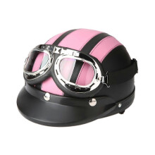 Motorcycle Scooter Open Face Half Leather Helmet with Visor UV Goggles Retro Vintage Style 54-60cm -yyds