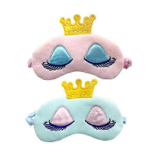 2pcs Sleep Eye Mask Cover Cartoon Crown Eyeshade Blindfold For Women Girls (pink And Blue)