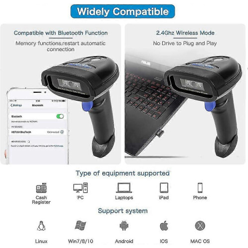 Wireless Barcode Scanner, Compatible With 2.4g Wireless And Bluetooth Function And Wired Connection 2