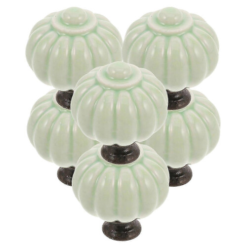 Green Ceramic Pumpkin Cabinet Knobs, 6-Pack for Dresser Pulls and Drawers