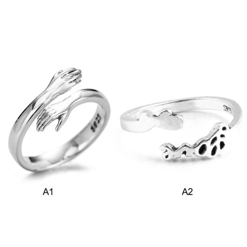 Adjustable Silver Love Hug Ring, Unique Valentine's Day Gift 2