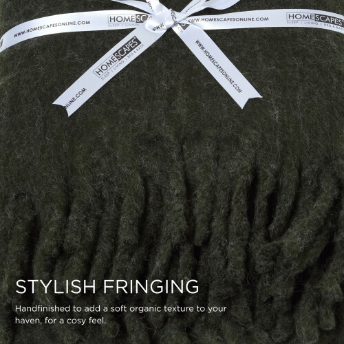 Homescapes Pure Handmade Halo Wool Blend Bed & Sofa Throw Blanket, Forest Green 2