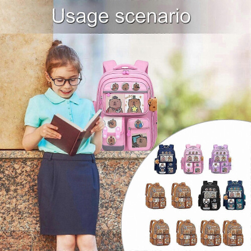 Cartoon Capybara School Backpack, Lightweight Large Capacity Daypack for Elementary Students 1
