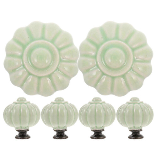Green Ceramic Pumpkin Cabinet Knobs, 6-Pack for Dresser Pulls and Drawers 2
