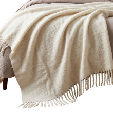 Pure Handmade Halo Wool Blend Bed & Sofa Throw Blanket, Ivory