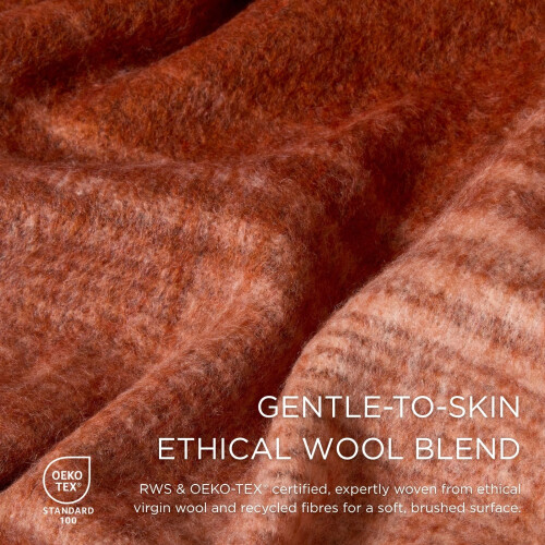 Homescapes Pure Handmade Halo Gradient Wool Blend Bed & Sofa Throw Blanket, Rust 1