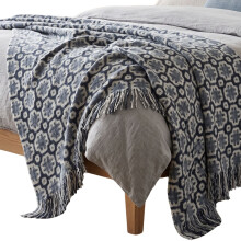 Pure Handmade Mosaic Artisan Wool Blend Bed & Sofa Throw Blanket, Teal