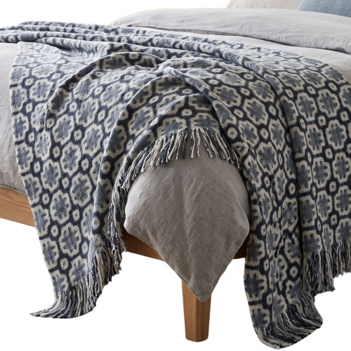 Homescapes Pure Handmade Mosaic Artisan Wool Blend Bed & Sofa Throw Blanket, Teal