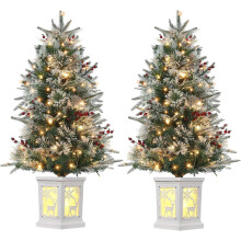 3 Ft Pre-Lit Christmas Tree, Artificial Christmas Tree with Base, Xmas Tree with Timer, Christmas Decoration for Home, Office, Easy Assembly, 2PCS