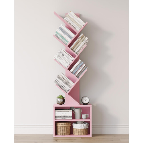 SUNMORY 6 Tier Tree Bookshelf, Tall Small Bookcase with Storage Cabinet