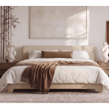 Allewie King Size Upholstered Bed Frame Adjustable Headboard, Beige