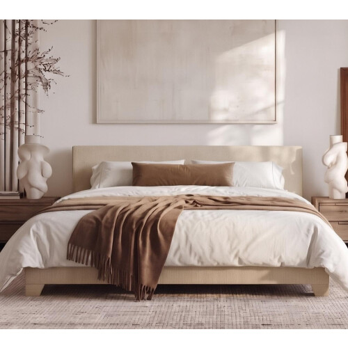 Allewie King Size Upholstered Bed Frame Adjustable Headboard, Beige