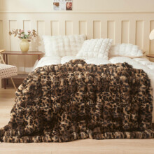 LIFEREVO Cheetah Print Fluffy Faux Rabbit Fur Throw 50x60, Brown and Black