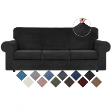 WEERRW 4 Pieces Couch Cover for Sofa Velvet Sofa Covers Washable, Black