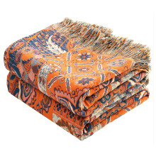 VANJOROY Boho Throw Blanket for Bed Couch 50" x 60", 100% Organic Cotton Skin-Friendly Ultra Soft Quilt Orange Throw - Floral Rustic Room Decor Luxury
