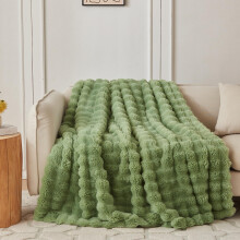 COOVA Soft Bubble Faux Fur Throw Blanket, 60"x80", Light Green
