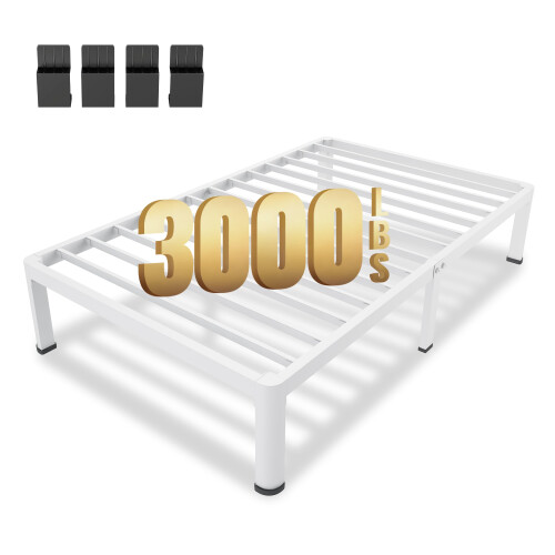 MAF 14 Inch Twin Metal Platform Bed Frame White with Round Corner Legs