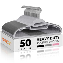 HOUSE DAY Grey Plastic Hangers 50 Pack, Slim Space Saving, Non Slip Hangers with Rubber Pads, Sturdy Heavy Duty Coat Hanger for Closet, S-Shaped Cloth