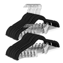 HOUSE DAY Velvet Skirt Hangers 36 Pack, Black Velvet Pant Hangers with Adjustable Clips, Space Saving Slim Shorts Hanger, Heavy Duty Non Slip Clip Han