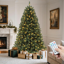 YITAHOME 6ft Prelit Green Artificial Hinged Christmas Tree with Remote
