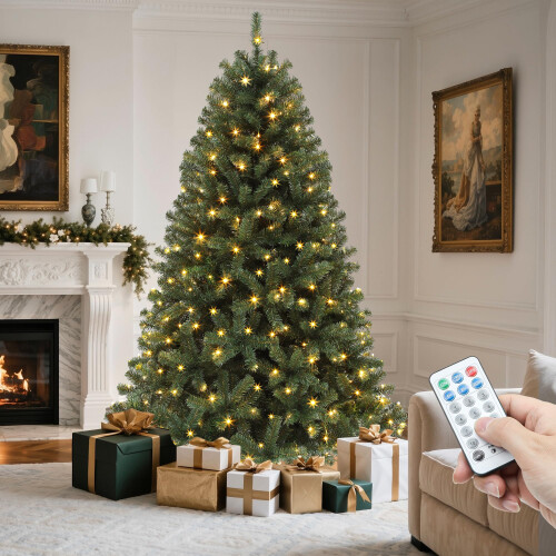 YITAHOME 6ft Prelit Green Artificial Hinged Christmas Tree with Remote