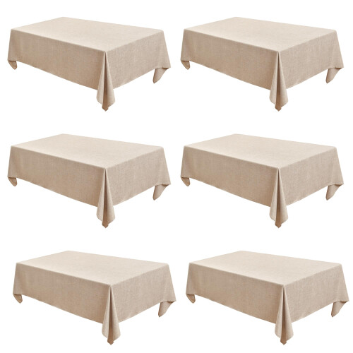 Fitable 6 Pack Beige Faux Linen Tablecloths Rectangle 60x84 Inch