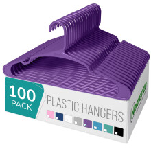 NEATERIZE Clothes Hangers Plastic 100 Pack for Adults - Plastic Hangers, The Perfect Coat Hanger and Space Saving Clothes Hangers for Closet - Purple