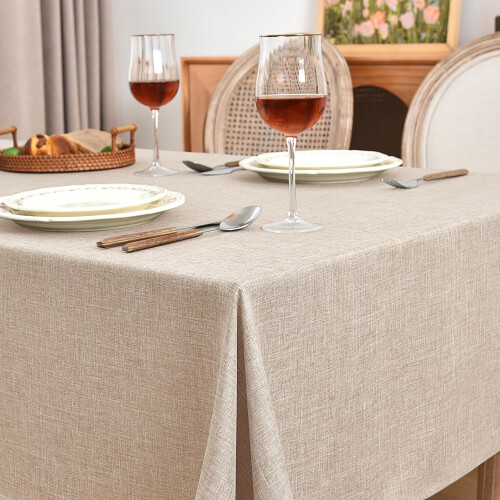 Fitable 6 Pack Beige Faux Linen Tablecloths Rectangle 60x84 Inch 1