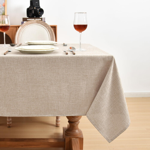 Fitable 6 Pack Beige Faux Linen Tablecloths Rectangle 60x84 Inch 2