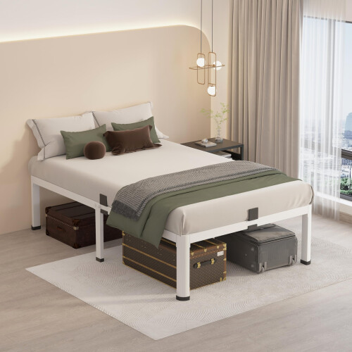 MAF 14 Inch Twin Metal Platform Bed Frame White with Round Corner Legs 1