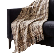 Pure Handmade 100% Wool Textured Check Bed & Sofa Throw Blanket, Beige
