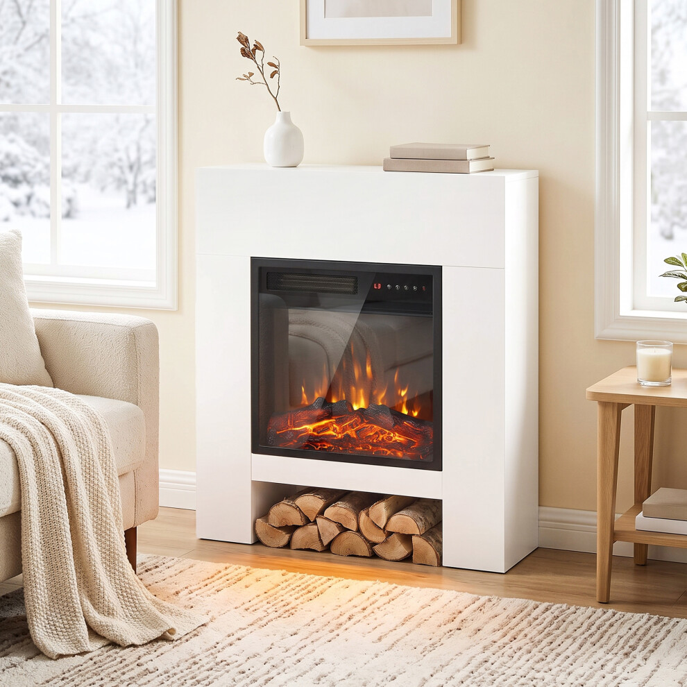 Homcom White Freestanding Electric Fireplace Suite, Electric Fire And Surround With Shelf, Adjustable Flame Effect, Timer, Remote - Image 3