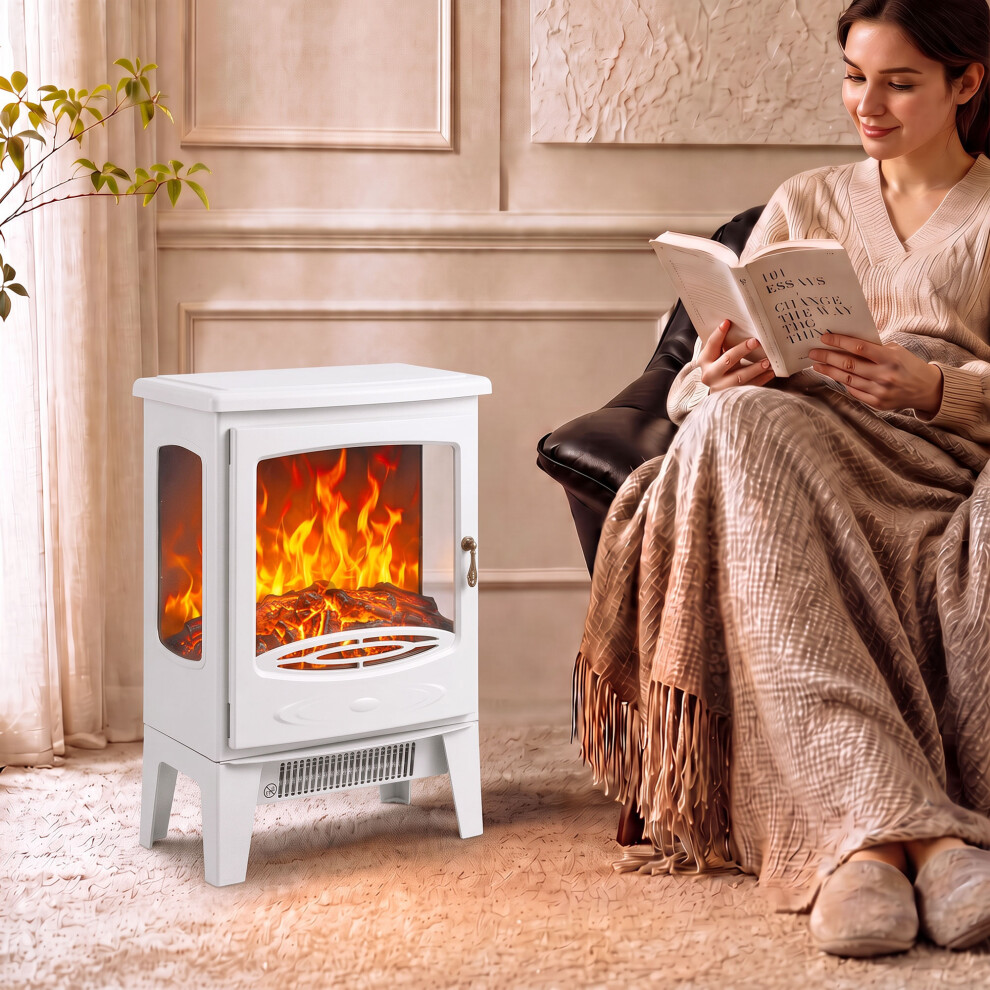 Homcom White 900W/1800W Freestanding Electric Fireplace, Room Heater, - Image 3